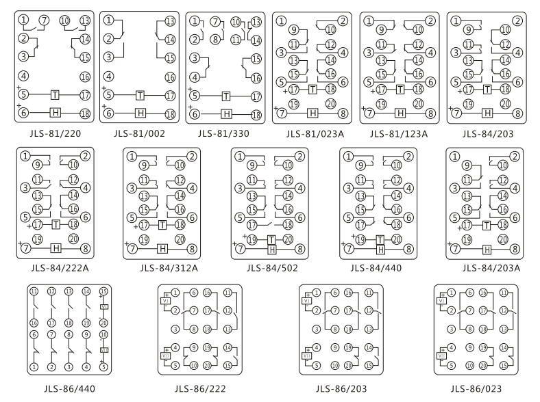 JLS-86/023靜態(tài)雙位置繼電器內(nèi)部及外引接線圖(正視圖)
