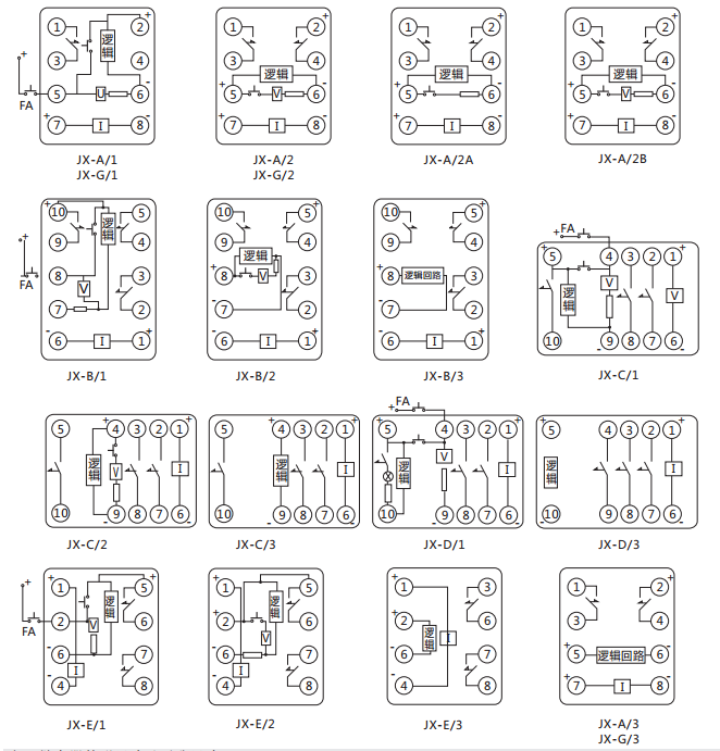 JX-D/1靜態(tài)信號繼電器內(nèi)部接線及外引接線圖（正視圖）