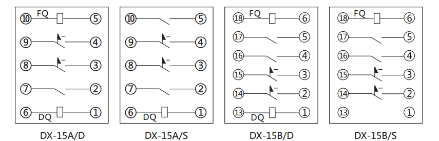 DX-15B/D信號(hào)繼電器內(nèi)部接線及外引接線圖