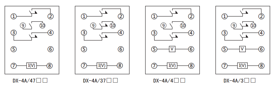 DX-4A信號(hào)繼電器內(nèi)部接線(xiàn)及外引接線(xiàn)圖