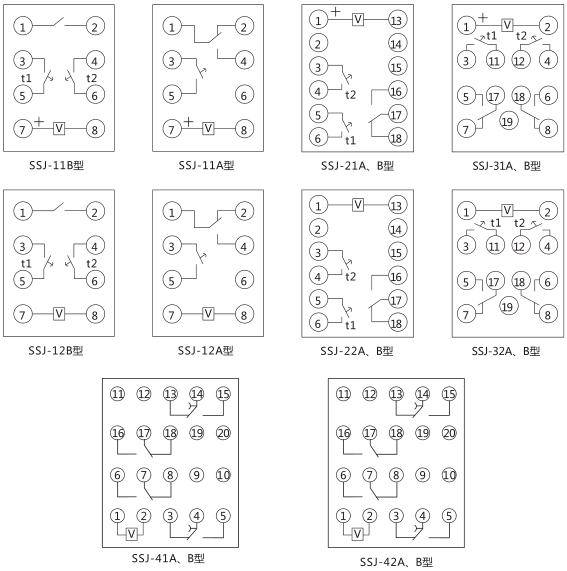 SSJ-42B靜態(tài)時間繼電器內部接線及外引接線圖(正視圖)圖片