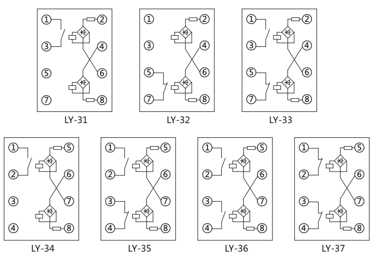LY-35電壓繼電器內(nèi)部接線及外引接線圖