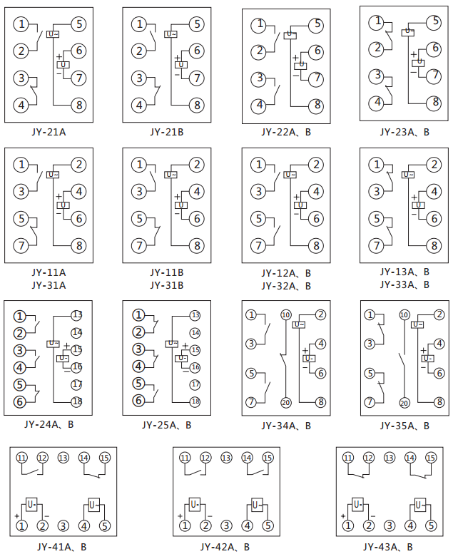 JY-11A靜態(tài)電壓繼電器內(nèi)部接線(xiàn)及外引接線(xiàn)圖