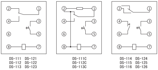 DS-114時(shí)間繼電器內(nèi)部接線及外引接線圖(背視圖)圖片