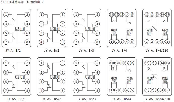 JY-A/3集成電路電壓繼電器內(nèi)部接線及外引接線圖