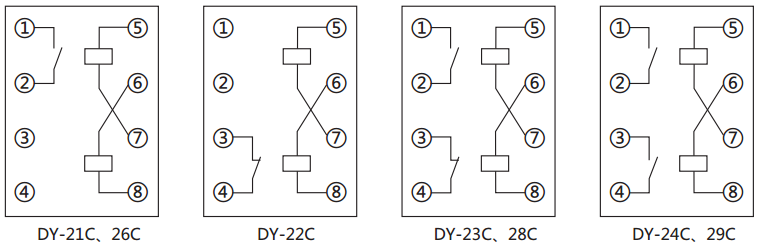 DY-28C電壓繼電器內(nèi)部接線圖