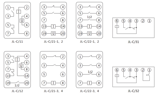 JL-C/11反時限電流繼電器內(nèi)部接線及外引接線圖（正視圖）