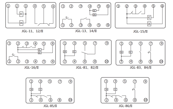 JGL-12/Ⅱ二相靜態(tài)反時(shí)限過流繼電器內(nèi)部端子外引接線圖