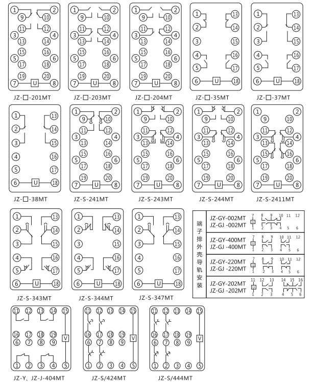 JZ-Y-201MT跳位、合位、電源監(jiān)視中間繼電器內部接線圖