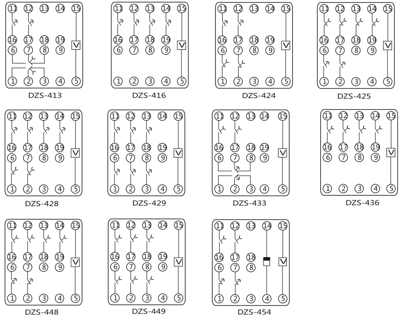 DZY（J)-418中間繼電器內(nèi)部端子外引接線圖(正視)