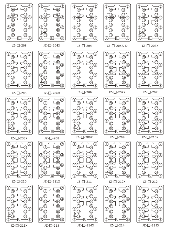 JZY（J)-206靜態(tài)中間繼電器內(nèi)部接線圖及外引接線圖