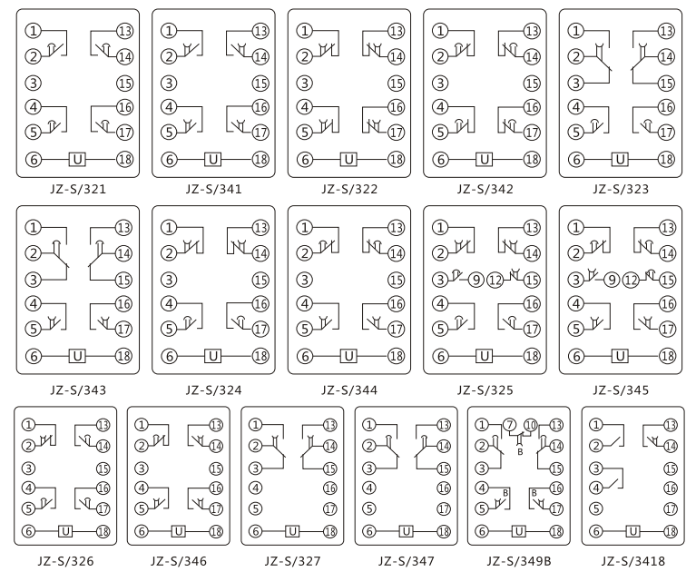 JZ-S/321靜態(tài)可調(diào)延時(shí)中間繼電器內(nèi)部接線(xiàn)圖及外引接線(xiàn)圖