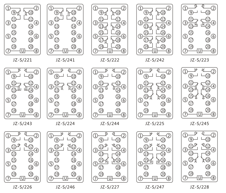 JZ-S/428靜態(tài)可調(diào)延時(shí)中間繼電器內(nèi)部接線(xiàn)圖及外引接線(xiàn)圖