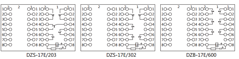 DZS-17E/302延時中間繼電器內(nèi)部接線及外引接線圖（背視）