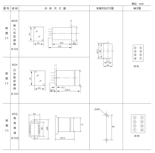 JX-11靜態(tài)信號繼電器外形及開孔尺寸圖3